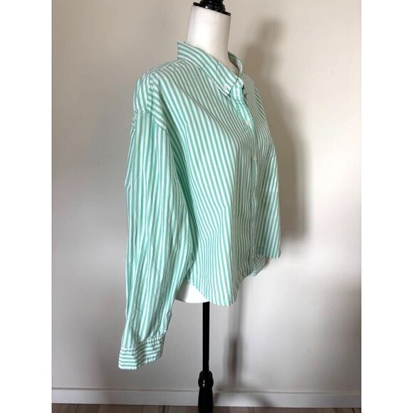 NWT AMERICAN EAGLE Top Size XL Long Sleeve Green White Striped Contrasting Cuffs - Picture 6 of 10